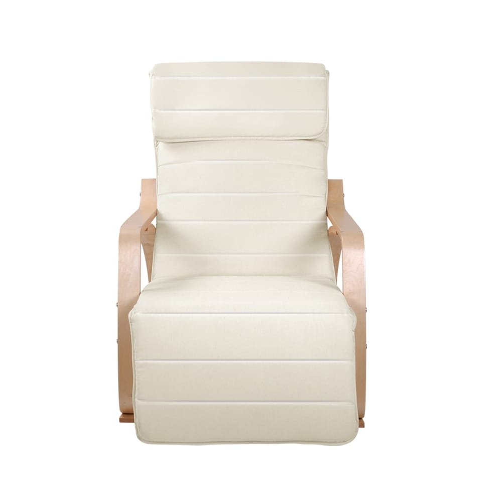 Artiss Rocking Armchair Bentwood Frame With Footrest Beige Afton - Image 3