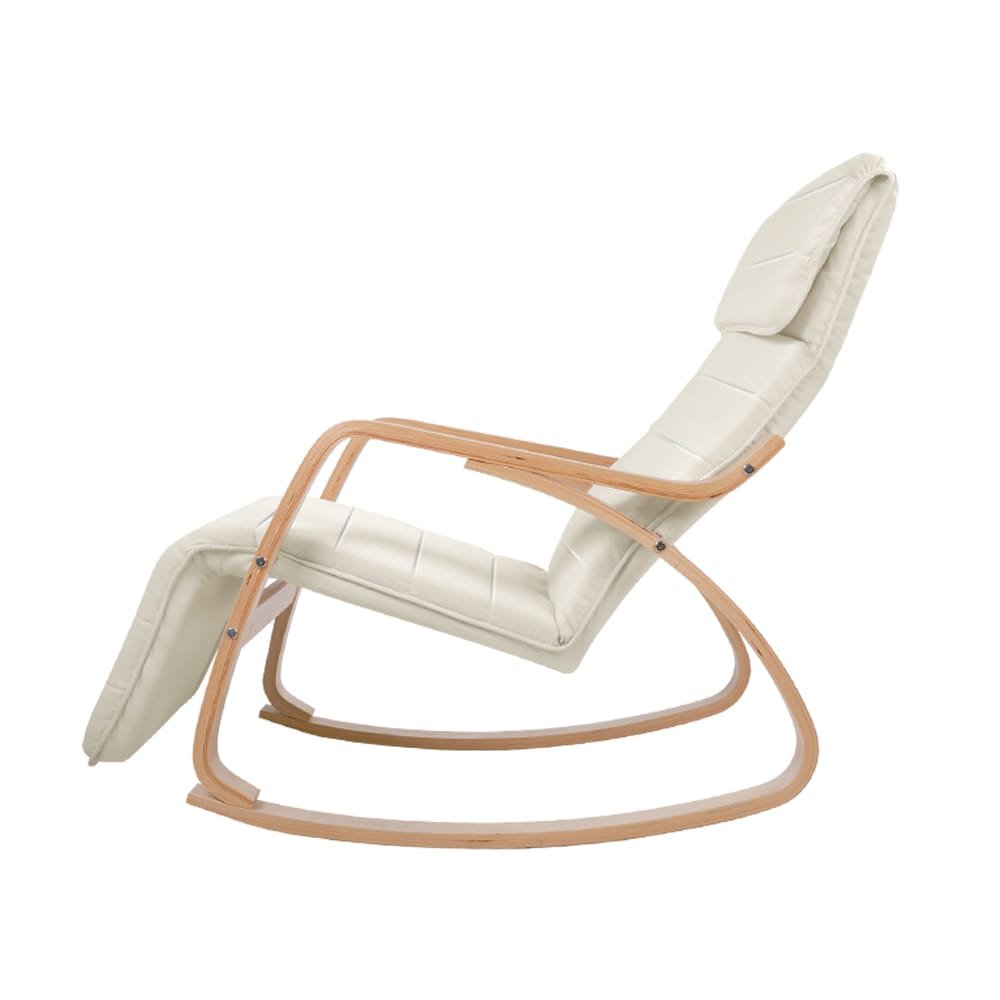 Artiss Rocking Armchair Bentwood Frame With Footrest Beige Afton - Image 4
