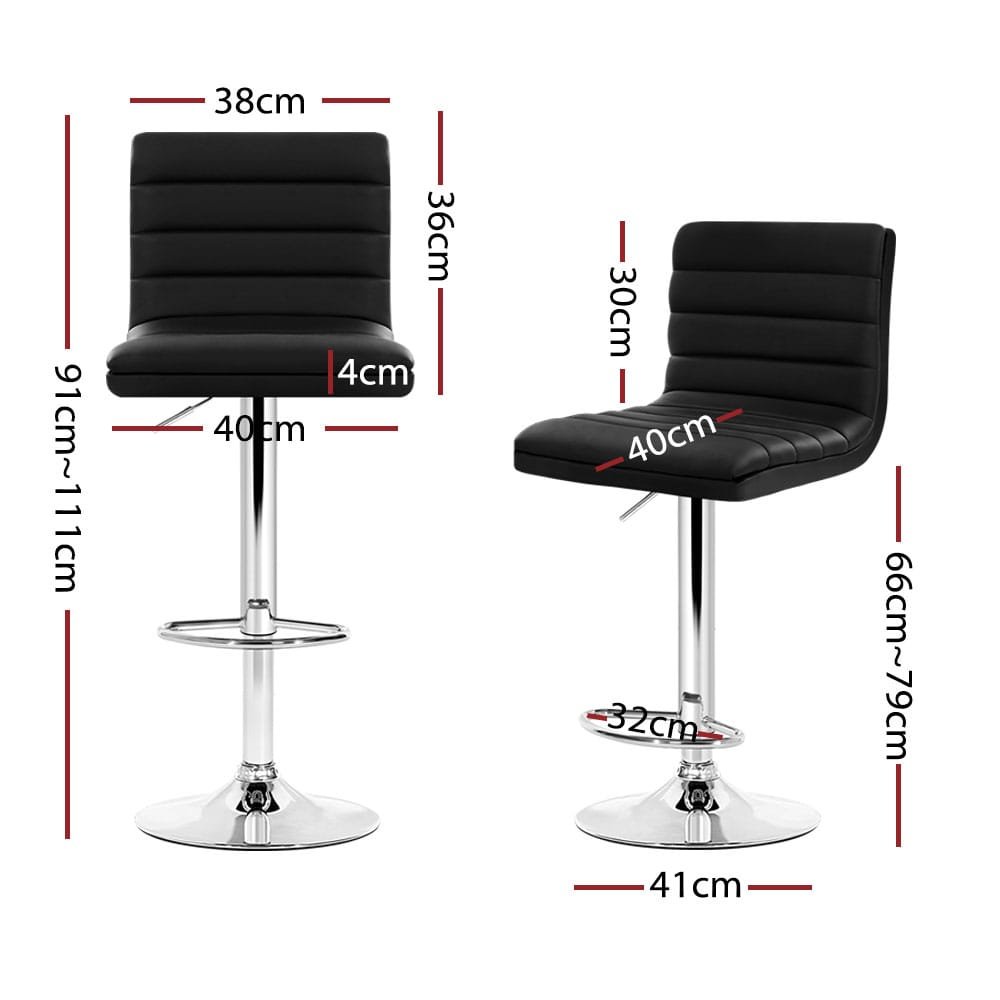 Artiss 4x Bar Stools Padded Leather Gas Lift Black - Image 2