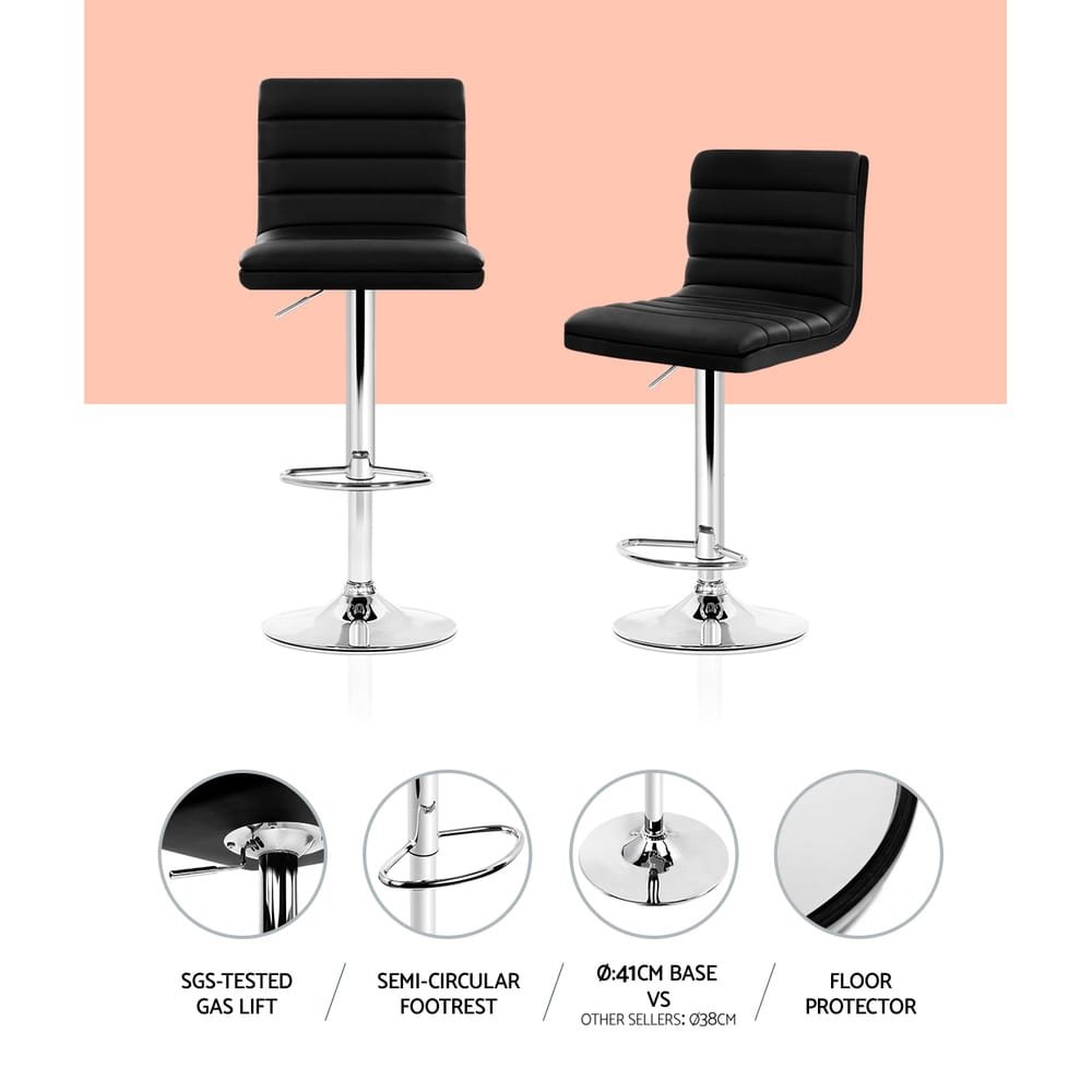 Artiss 4x Bar Stools Padded Leather Gas Lift Black - Image 5