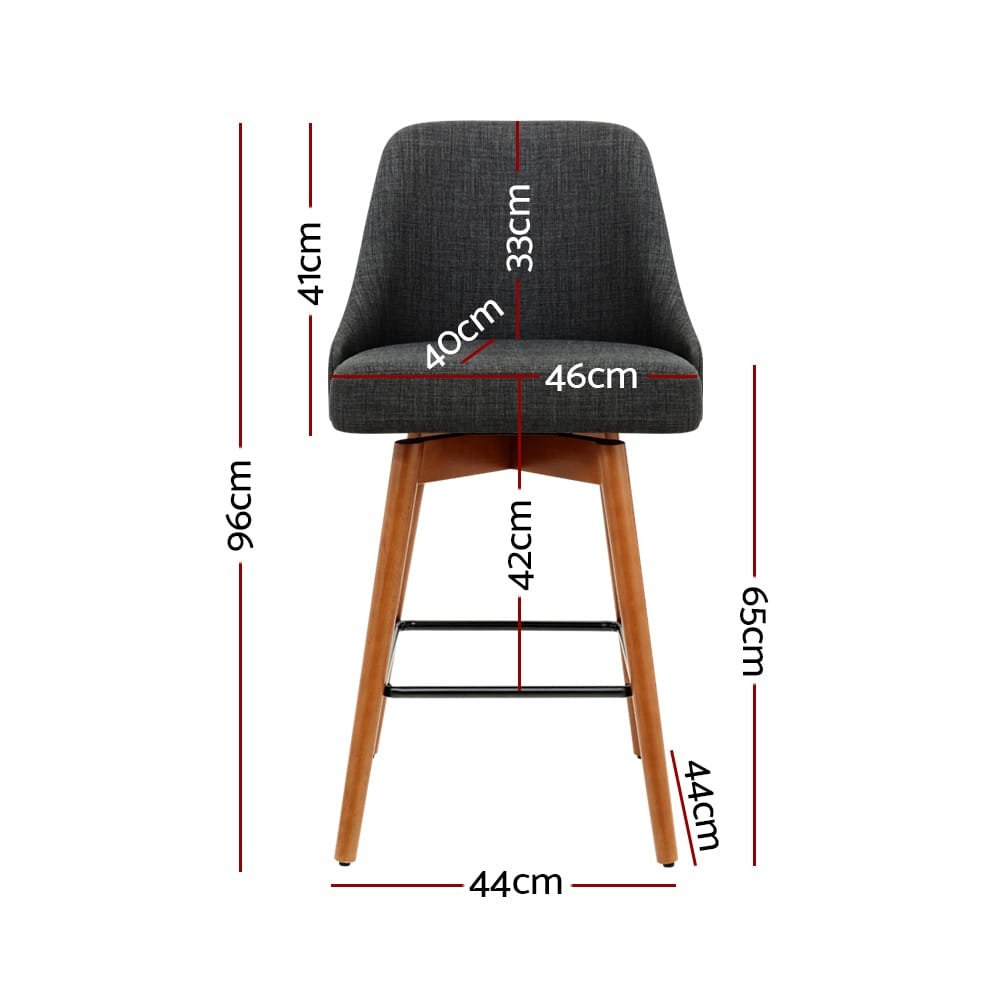 Artiss 2x Bar Stools Swivel Seat Wooden Charcoal - Image 2