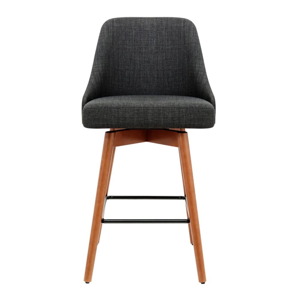 Artiss 2x Bar Stools Swivel Seat Wooden Charcoal - Image 3