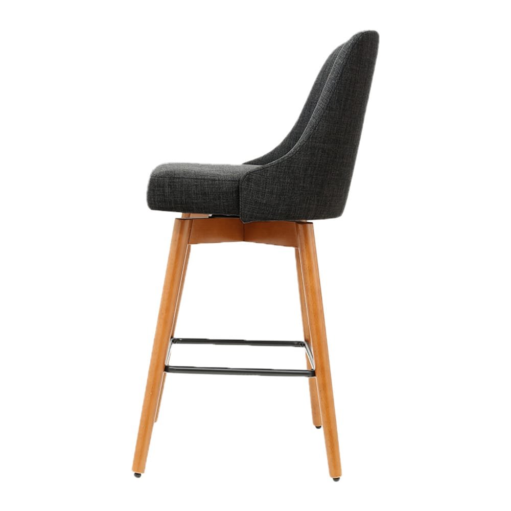 Artiss 2x Bar Stools Swivel Seat Wooden Charcoal - Image 4