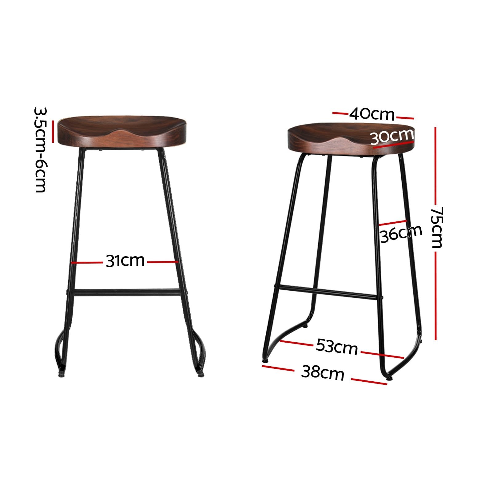 Artiss 2x Bar Stools Tractor Seat 75cm Black - Image 2