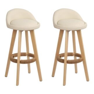 Artiss 2x Bar Stools Padded Leather Wooden Beige