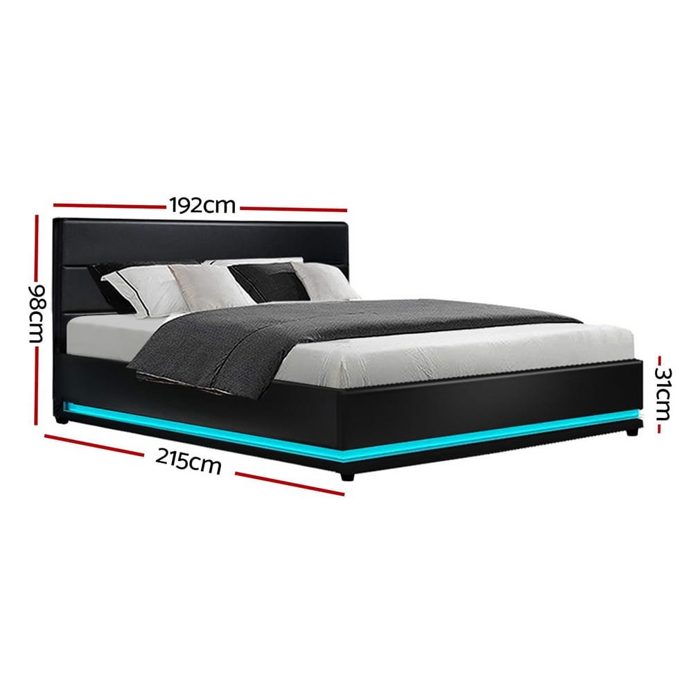 Artiss Bed Frame King Size LED Gas Lift Black LUMI - Image 2