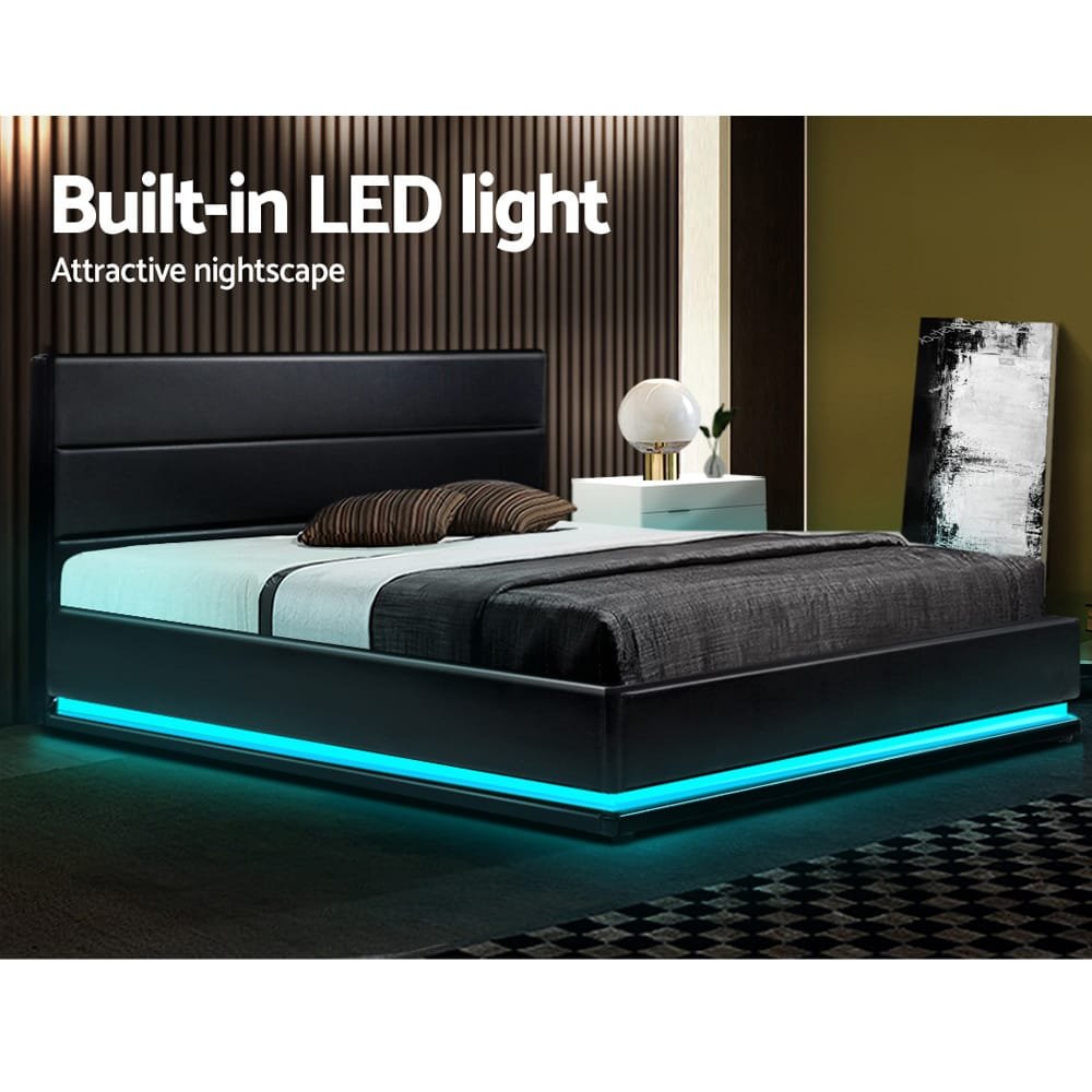 Artiss Bed Frame King Size LED Gas Lift Black LUMI - Image 5