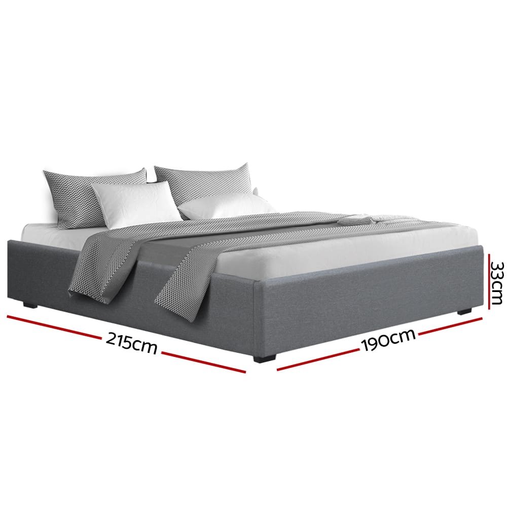 Artiss Bed Frame King Size Gas Lift Base Grey TOKI - Image 2
