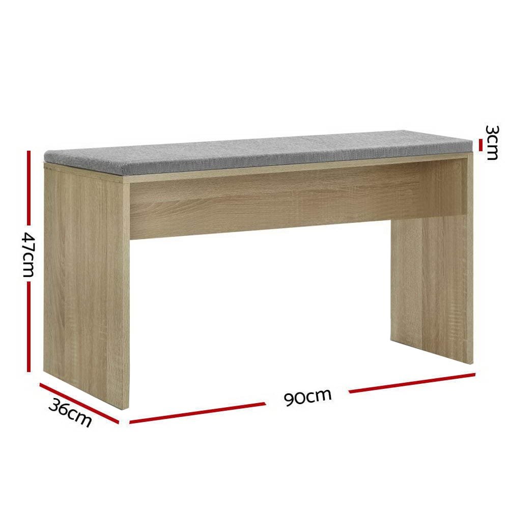 Artiss Dining Bench Upholstery Seat Wooden Chair Oak 90cm - Image 2