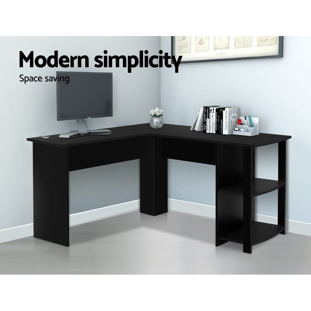Artiss Computer Desk Shelf L-Shape Black 136CM - Image 3