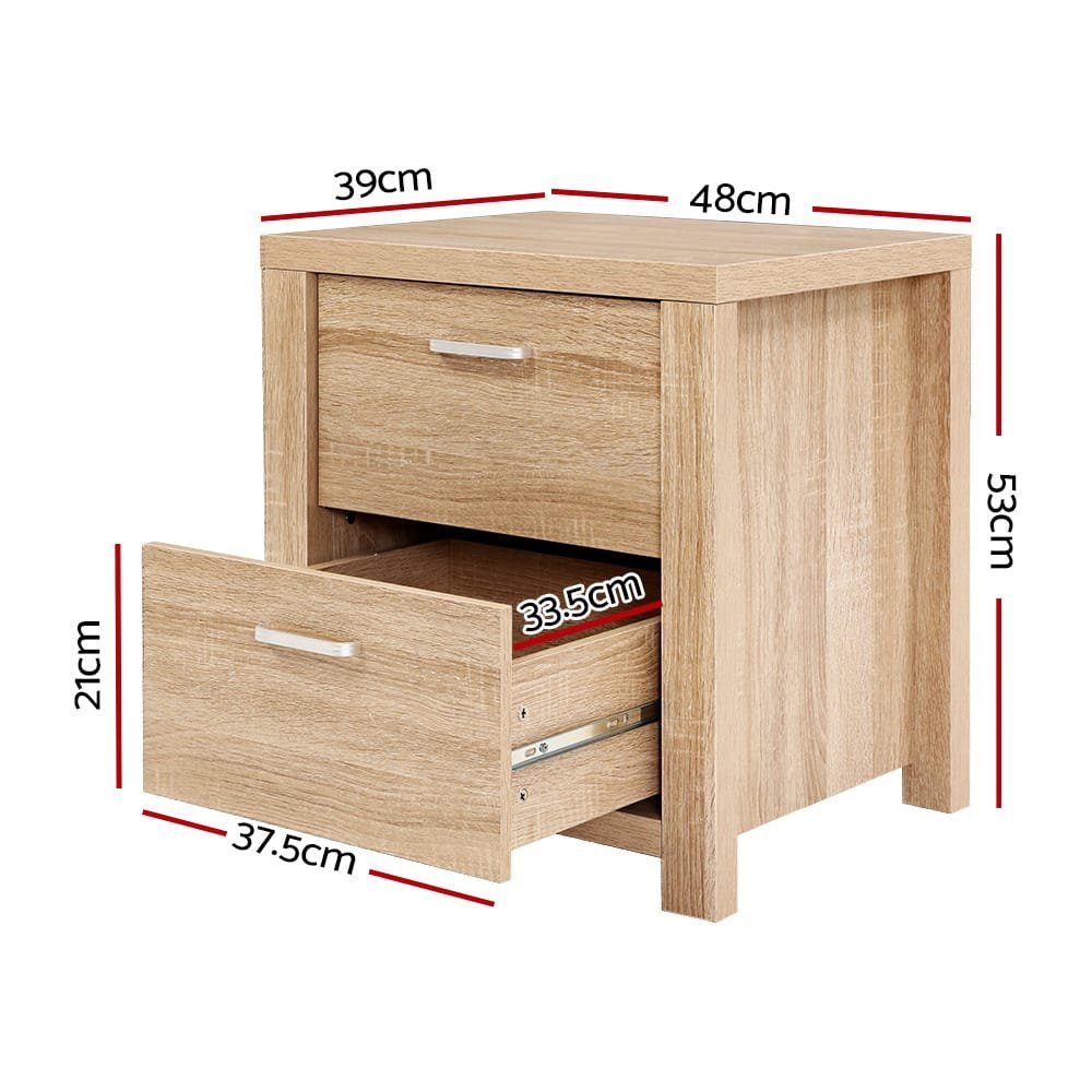 Artiss Bedside Table 2 Drawers - MAXI Pine - Image 2