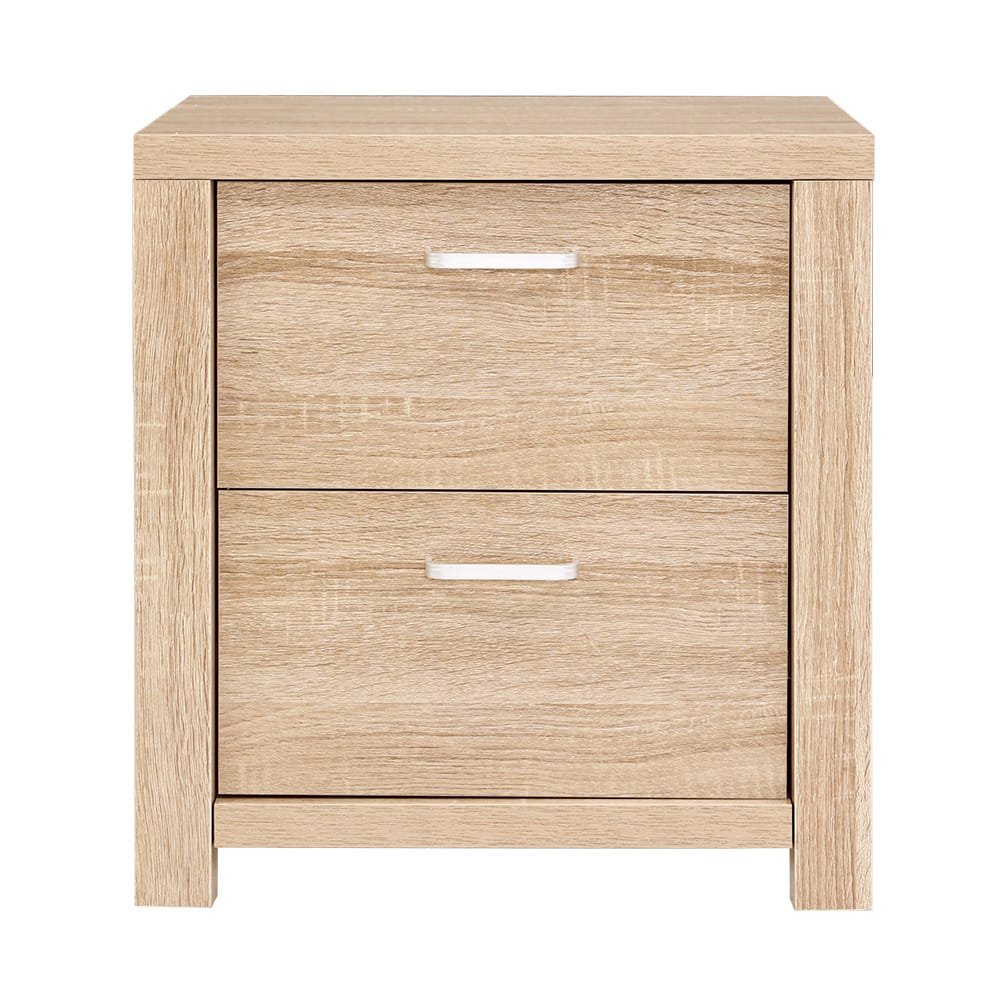 Artiss Bedside Table 2 Drawers - MAXI Pine - Image 3