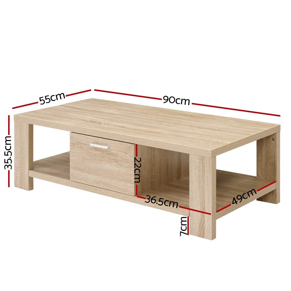 Artiss Coffee Table 1 Drawer Oak Maxi - Image 2