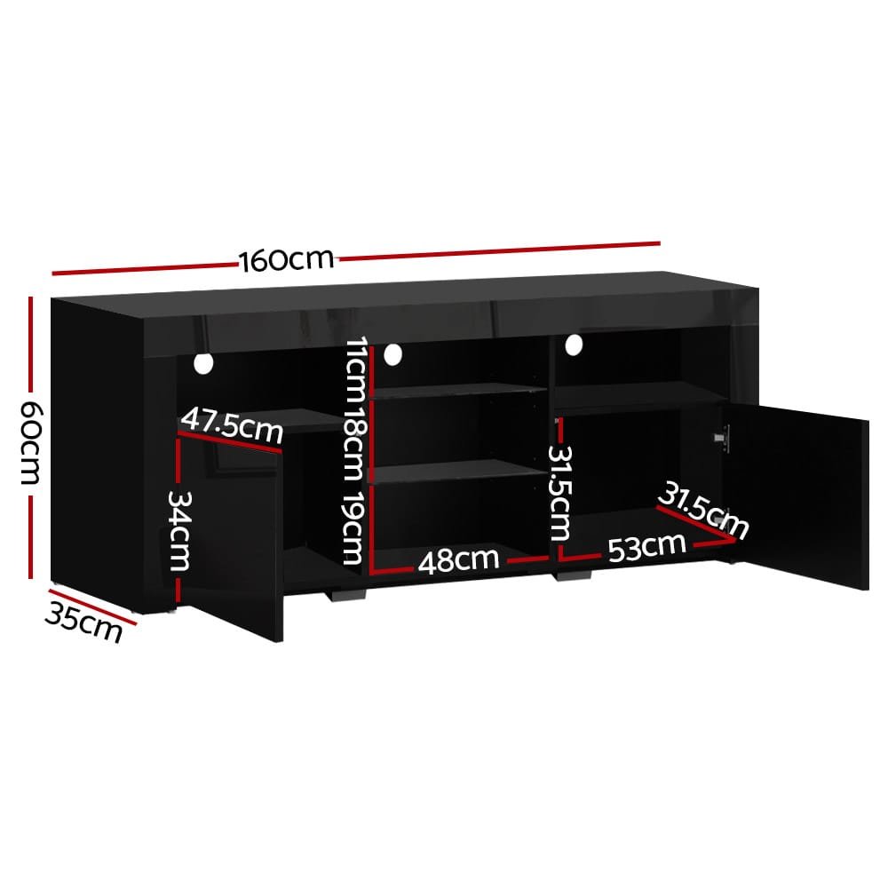 Artiss Entertainment Unit TV Cabinet LED 160cm Black Bobi - Image 2