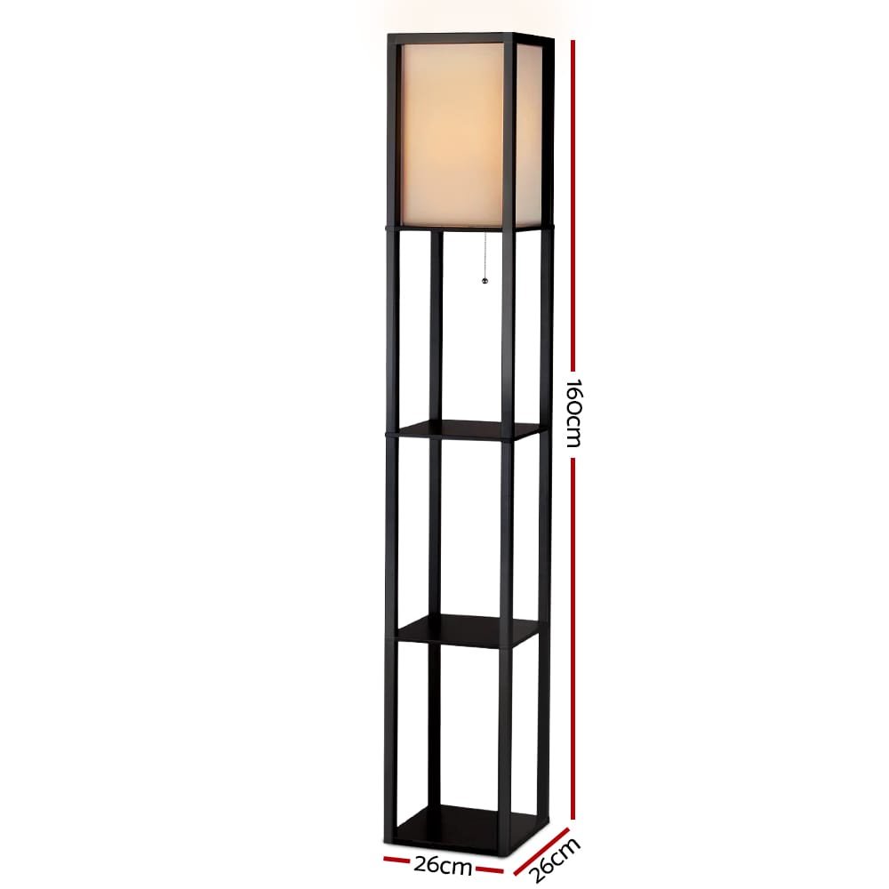 Artiss Floor Lamp 3 Tier Shelf Shelf Storage LED Light Stand Home Room Vintage Black - Image 2