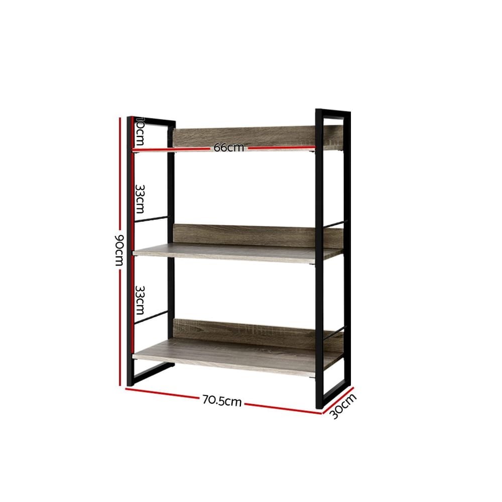 Artiss Bookshelf 3 Tiers - NOE Black and Oak - Image 2