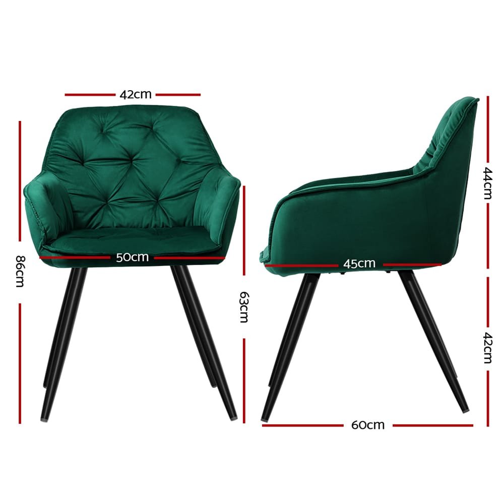 Artiss Dining Chairs Set of 2 Velvet Diamond Tufted Armchair Green - Image 2