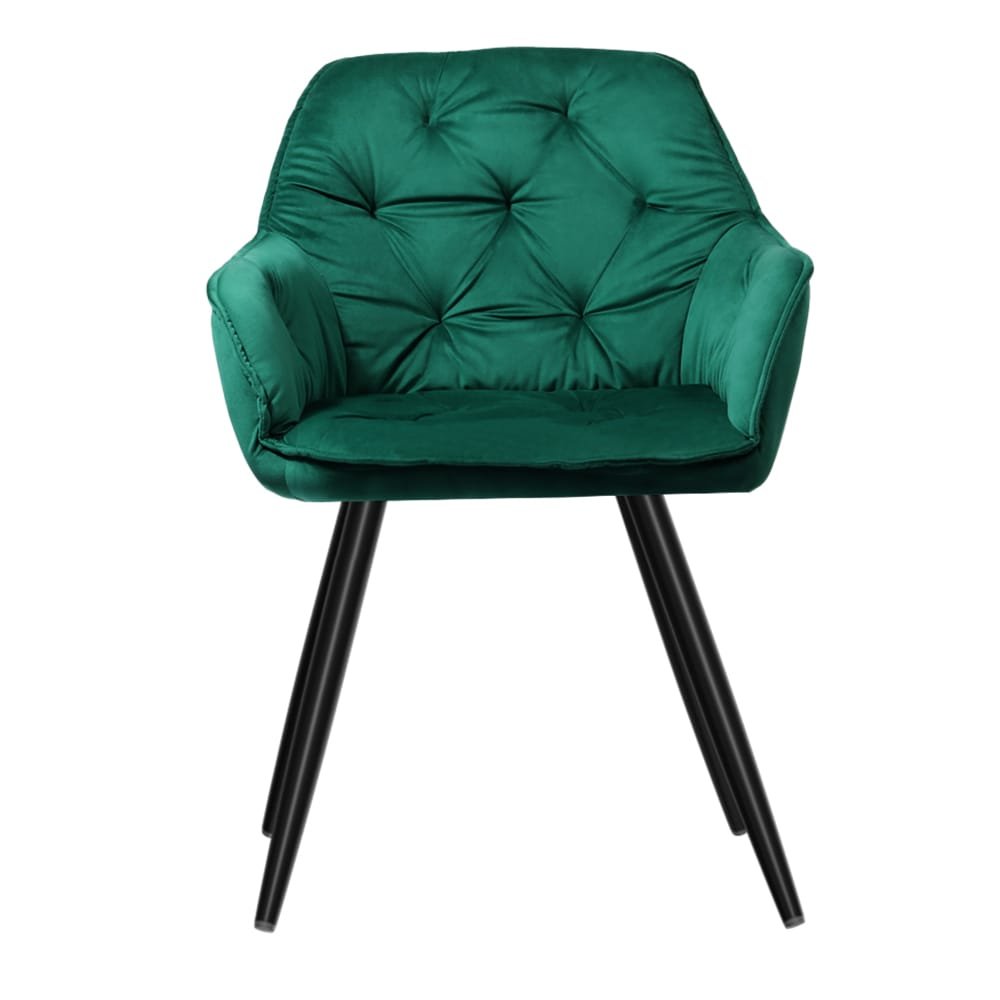 Artiss Dining Chairs Set of 2 Velvet Diamond Tufted Armchair Green - Image 3