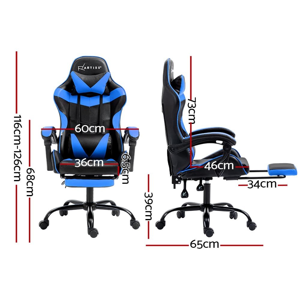 Artiss Gaming Office Chair Recliner Footrest Blue - Image 2