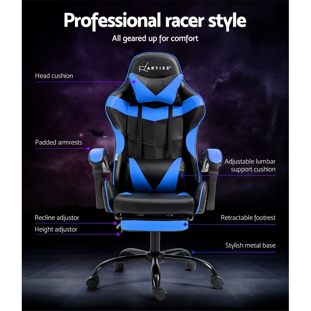 Artiss Gaming Office Chair Recliner Footrest Blue - Image 5