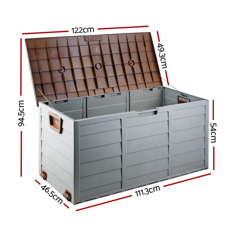 Gardeon Outdoor Storage Box 290L Lockable Organiser Garden Deck Shed Tool Brown - Image 2