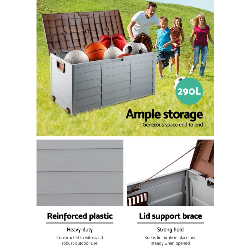 Gardeon Outdoor Storage Box 290L Lockable Organiser Garden Deck Shed Tool Brown - Image 5