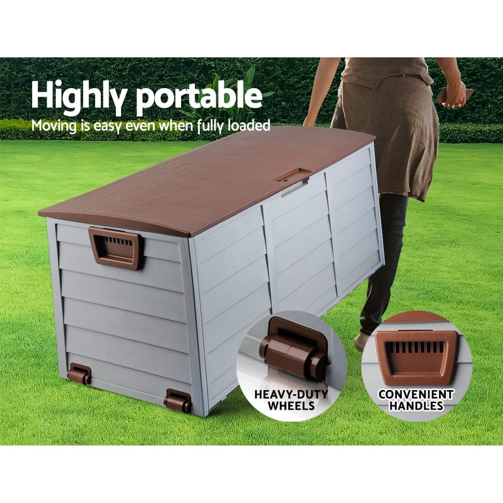 Gardeon Outdoor Storage Box 290L Lockable Organiser Garden Deck Shed Tool Brown - Image 7