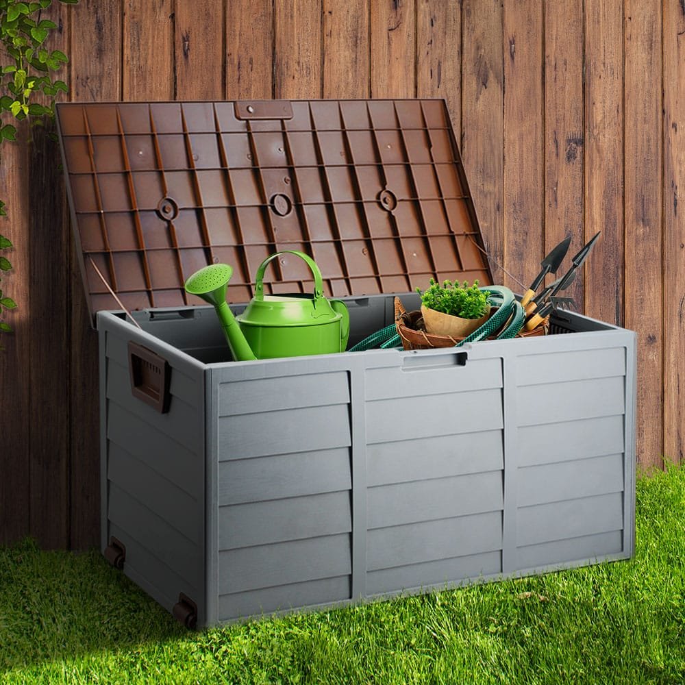 Gardeon Outdoor Storage Box 290L Lockable Organiser Garden Deck Shed Tool Brown - Image 8