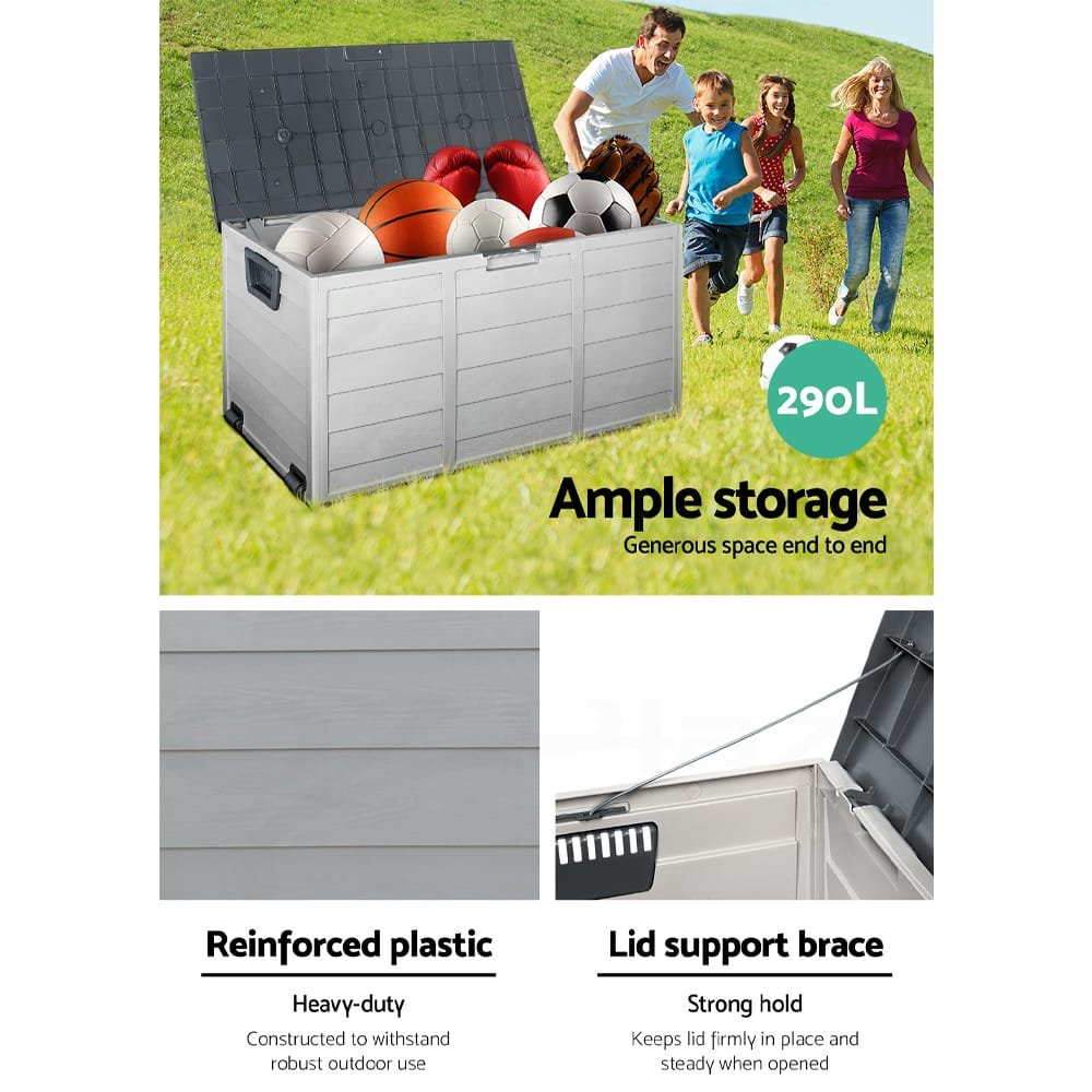 Gardeon Outdoor Storage Box 290L Lockable Organiser Garden Deck Shed Tool Grey - Image 5