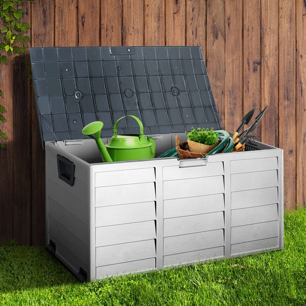 Gardeon Outdoor Storage Box 290L Lockable Organiser Garden Deck Shed Tool Grey - Image 8