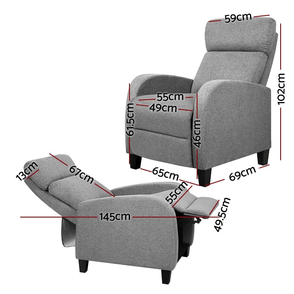 Artiss Fabric Reclining Armchair - Grey - Image 3