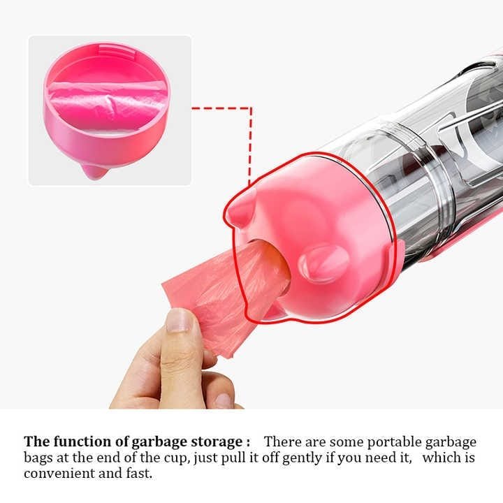 Pink 500ml Portable Pet Water Bottle | Multifunctional Travel Pet Feeder | Outdoor Dog Drinking Bottle with Waste Shovel - Image 4