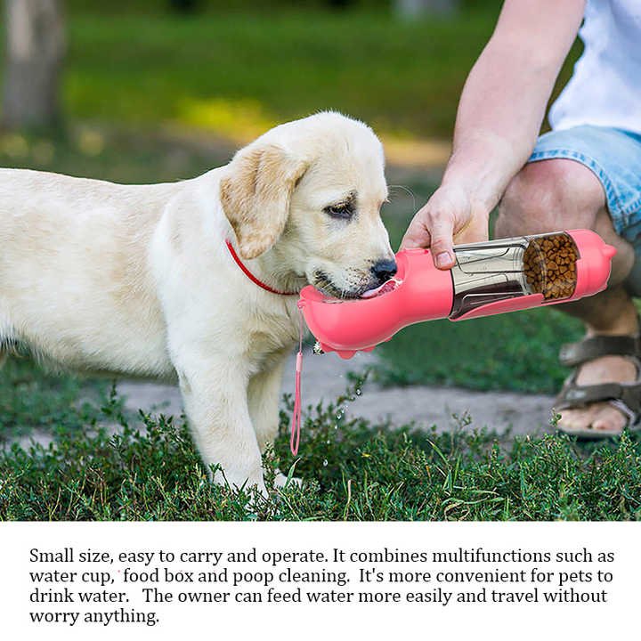 Pink 500ml Portable Pet Water Bottle | Multifunctional Travel Pet Feeder | Outdoor Dog Drinking Bottle with Waste Shovel - Image 5