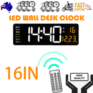 16 Orange Large Digital Big Jumbo LED Wall Desk Clock Display With Temperature Calendar "