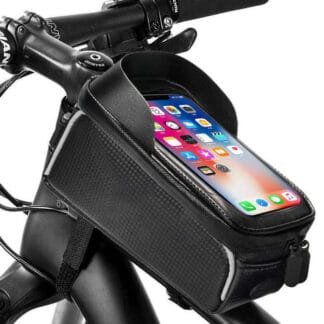 Waterproof Bicycle Phone Frame Bag with Sun Visor, TPU Touchscreen, and Storage Pockets for Road and Mountain Bikes
